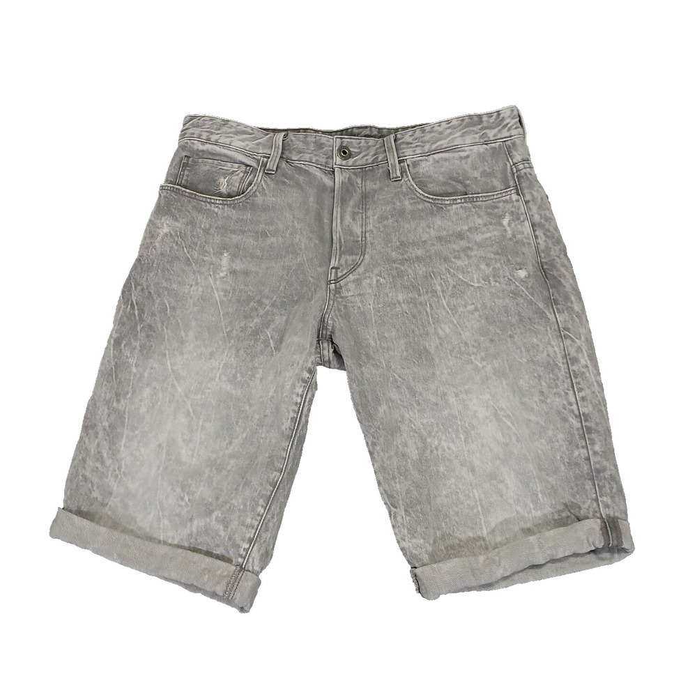 G-Star RAW Shorts Mens Size 33 Light Aged Grey Denim Shorts 3301 Straight